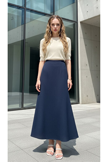 EYYE Navy Blue Wrapped Flared Women's Long Skirt