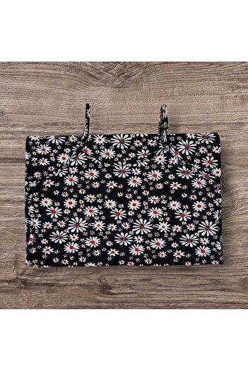 ESTA STORE Navy Blue Floral Patterned Tank Top with Straps