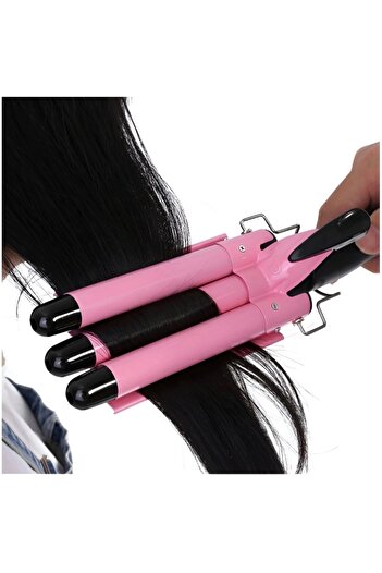 OEM Hair Curling Iron, 3 Cylinders, Ceramic Coating, Pink