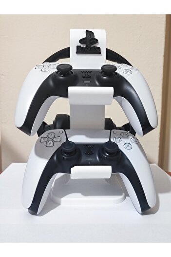 J&K Dizayn PlayStation 5 DualSense Kontrolcü ve Kulaklık Standı - Şık Tasarım, 3D Baskı, Beyaz Renk
