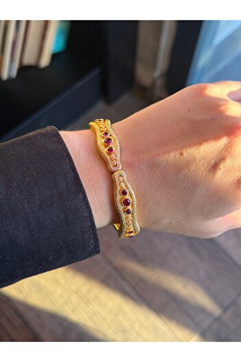 HOUSEKİ Classic Antique Embroidered Vintage Bracelet Handcuff Bangle