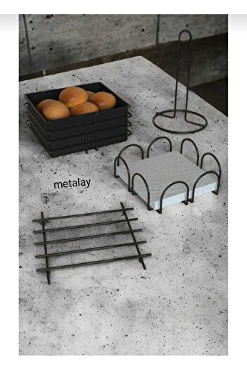 vipgross Bread Holder Towel Holder Napkin Holder Trivet Bread Dish Black Stainless Kitchen Presentation Set of 4