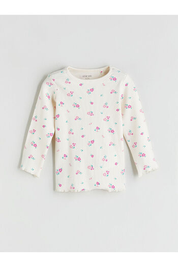 LC Waikiki Ecru Crew Neck Floral Baby Girl Pajama Set