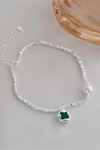 The Collection Minimal Design Clover Green Emerald Gemstone Charm Bracelet Pinterest Pearl Stone Princess Bracelet