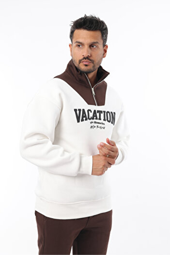 Rodrigo Φούτερ Unisex Half Oversize από βαμβακερό μαλακό φλις με φερμουάρ και στάμπα με όρθιο γιακά