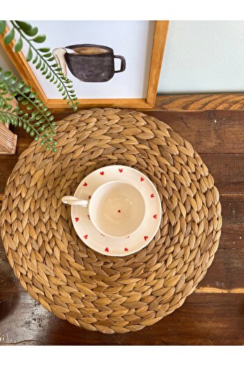 Elmas Romantic Red Heart Handmade Ceramic Cup and Saucer