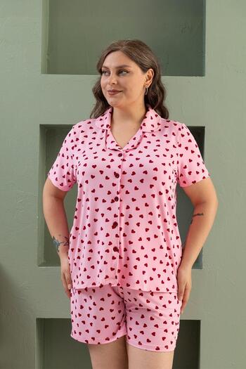 Linktech Plus Size Short Sleeve Milan Shirt Pajama Set- Young Mother Series 2Xl-Pink