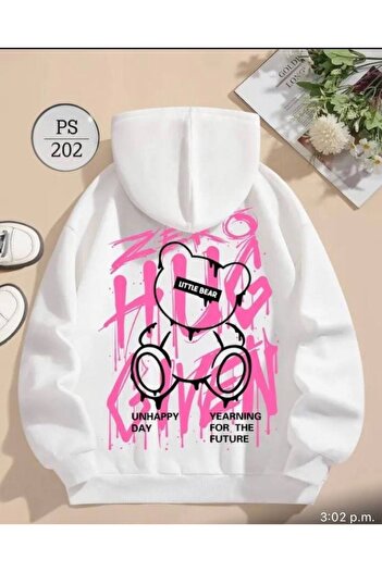 CLASSY.MODA Унисекс Oversize 3 İplik Hoodie 🧸🎨💥 Малко мече с графити дизайн Качулка Свитшърт Streetwear