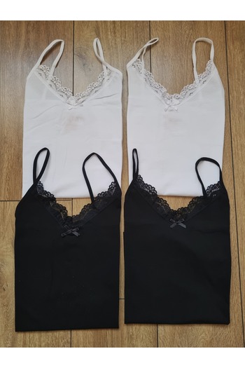 Demirsa Boutique Women's 4-Pack Lace Cotton Tank Top with Straps Black, White