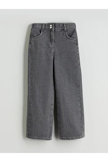 LC Waikiki Lcw Kids Gray Girls' Jean Pants with Adjustable Elastic Waist