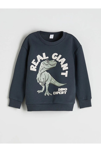 LC Waikiki Lcw Kidsanthracite Crew Neck Dinosaur Printed Boys' Sweatshirt and Sweatpants 2-Piece Set