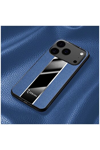 Zebana Apple iPhone 17 Pro Max Uyumlu Kılıf Premium Deri Kılıf Mavi