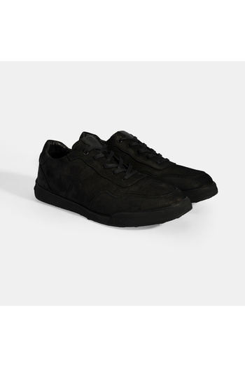 Desa Men's Black Lace-Up Leather Sports Shoes