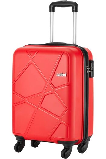 Safari Hard Luggage Pentagon Cabin Bag with 4 Rotating Wheels - 55 cm, Cherry Red
