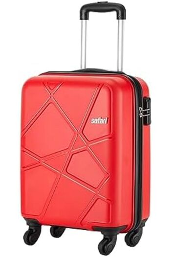 Safari Hard Luggage Pentagon Cabin Bag with 4 Rotating Wheels - 55 cm, Cherry Red