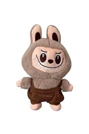 OEM LaBubu Plush Figurine with Overalls, Soft and Fluffy, Gray, 28 cm