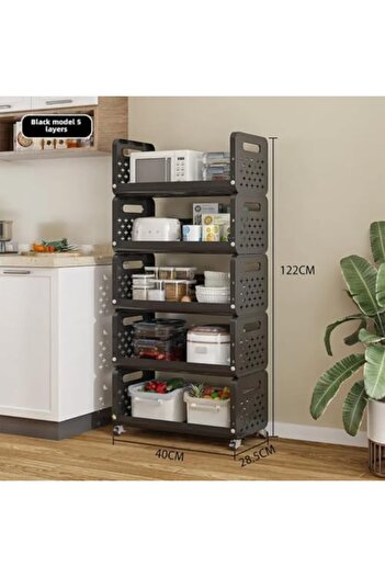 Cozy Nest 5-Tier Rolling Plastic Storage Rack with Wheels Durable Organizer for Kitchen Pantry Bathroom Office