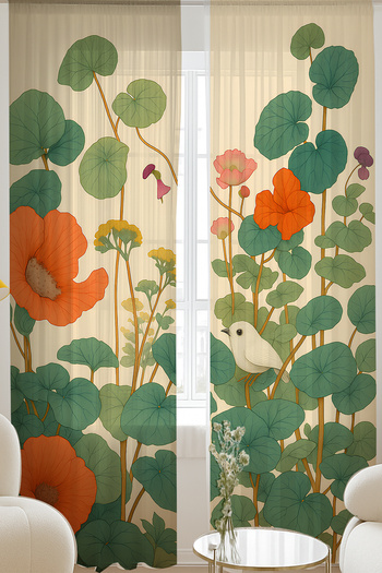 Else Dekor Vintage Nature Flowers Patterned Double Winged Tulle Curtain Living Room Hall Kitchen 140X260Cm