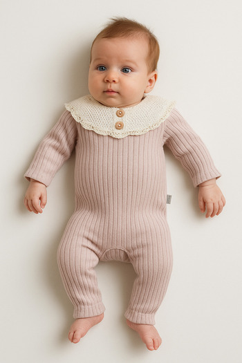 kids republic by meemseen independent Blush Knitted Baby Romper with Lace Collar