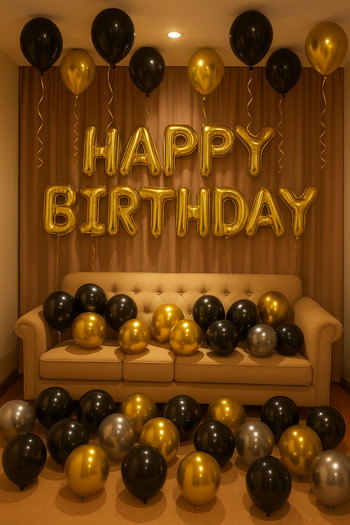 Baloncu Nene Happy Birthday Foil Set Black Gold Silver Balloon Party Birthday Decoration Set