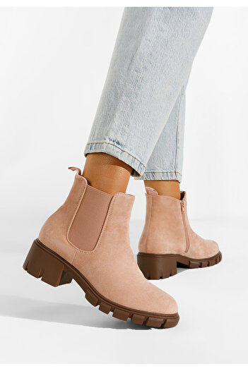 B T Shoes Μποτάκια Chelsea γυναικεία μπεζ Alyona