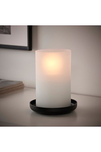 IKEA HEDERVÄRD Lantern, frosted glass/black, 22 cm