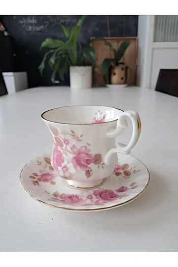 Royal Albert Bone China England Antique Porcelain Double Coffee Cup Set 2 Pieces 120 ml
