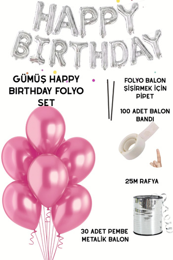 Baloncu Nene Happy Birthday Foil Set Pink Balloon Party Birthday Decoration Set