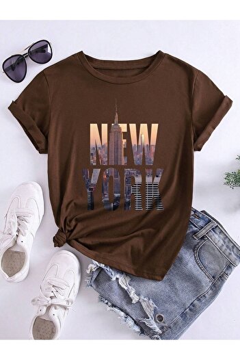 Flood Of Style Unisex καφέ Νέα Υόρκη με τύπωμα oversized