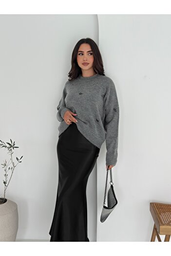 02Lady Fashion Floral Patterned Knitwear Sweater