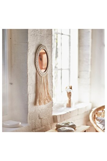 IKEA ENERGISKOG Decorative Mirror, with Fringes/Beige Copper-Colour