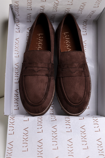 by selvi Lukka Shoes Livya Men's Bitter Brown Suede Loafer Shoes