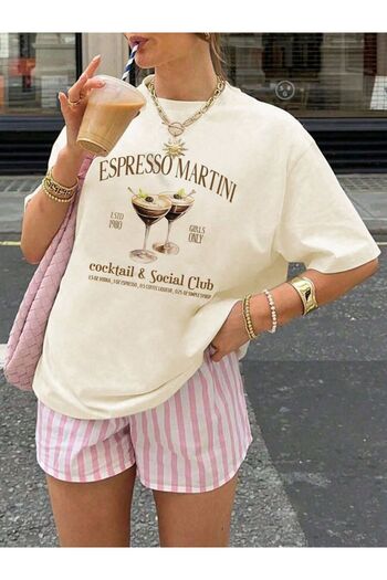 Kalic Studio Espresso Martini Women's Special Design Oversize T-Shirt Beige