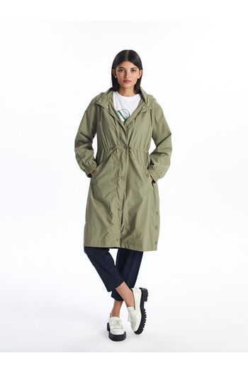 LC Waikiki Khaki Women's Hooded Plain Raincoat