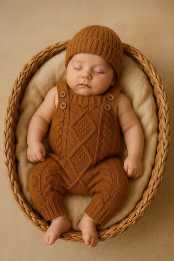 Minytrendy Baby Boy Kids Knitwear Salopet Beanie Set Winter Jumpsuit Newborn Romper Baby Gift
