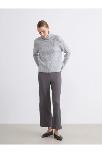 LC Waikiki Lcw Modestgray Textured Women's Trousers with Elastic Waist