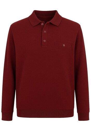 marufshop Men's Large Size Polo Collar Thessaloniki Sweatshirt in Burgundy, Suitable for Sizes 122 kg - 158 kg