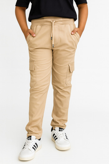 ruNadeS Children's Unisex Cream Cargo Pocket Pants (Suitable for School)
