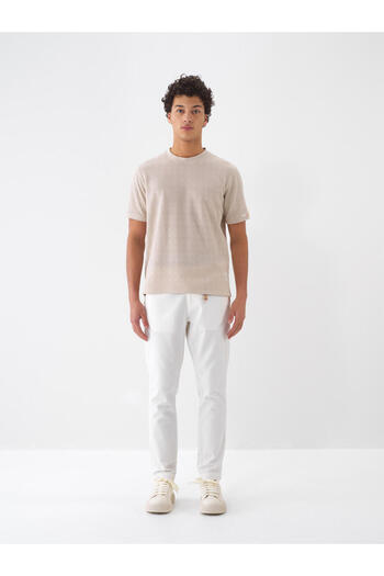 Xint Men's Ecru Regular Fit Slim Fit Linen Blend Chino Pants 25W100668