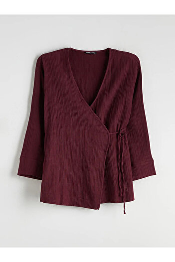 LC Waikiki Double Breasted Collar Textured Women's Kimono