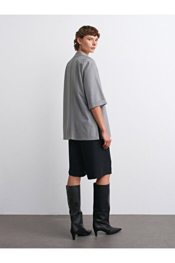 Dilvin 60772 Blazer kimono cu dungi-Gri