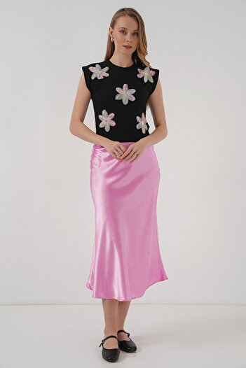 Hiccup Bdart Floral Patterned Embroidered Ribbed Crop Top