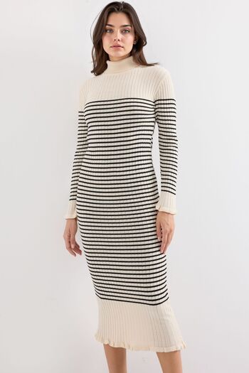 Hiccup Bdart Striped Ribbed Collar Knitwear Dress