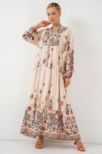 Hiccup Bdart Buttoned V-Neck Patterned Maxi Dress