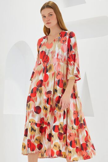 Hiccup Bdart Patterned V-Neck Midi Dress Short Sleeve