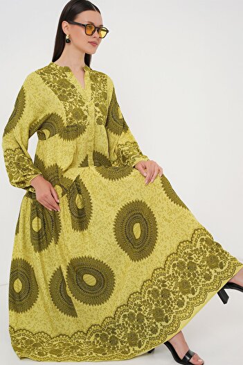 Hiccup Bdart Buttoned V-Neck Patterned Maxi Dress
