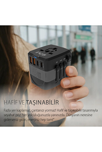 Inca IPW-45SA 45W PD Hızlı Şarjlı Universal Seyahat Adaptörü | 150+ Ülke Uyumu | Otomatik Sigorta
