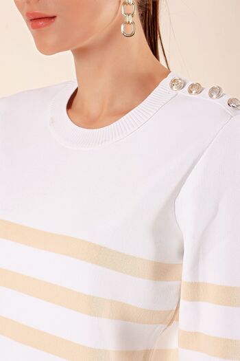 Hiccup Bdart Striped Acrylic Straight Neck Sweater with Button Detail