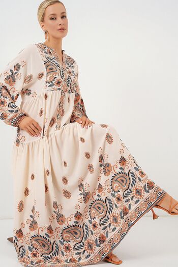 Hiccup Bdart Buttoned V-Neck Patterned Maxi Dress