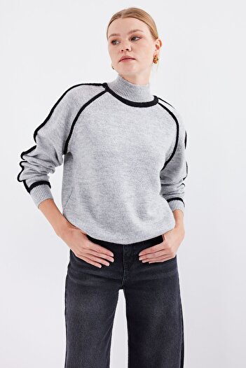 Hiccup Bdart Plus Size Striped High Neck Knitted Sweater
